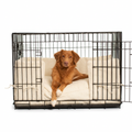 Dog Crate Bumper in Ivory Bouclé with dog