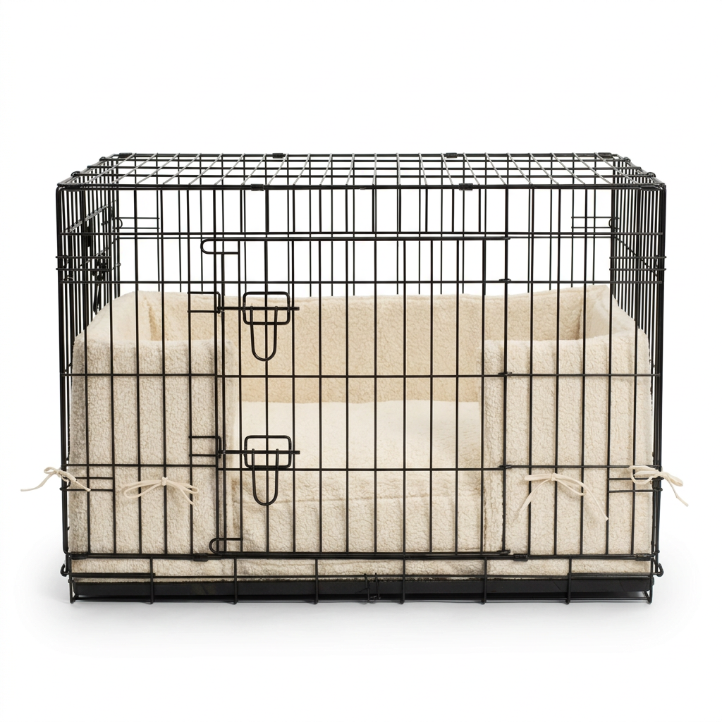 Dog Crate Bumper in Ivory Bouclé front view