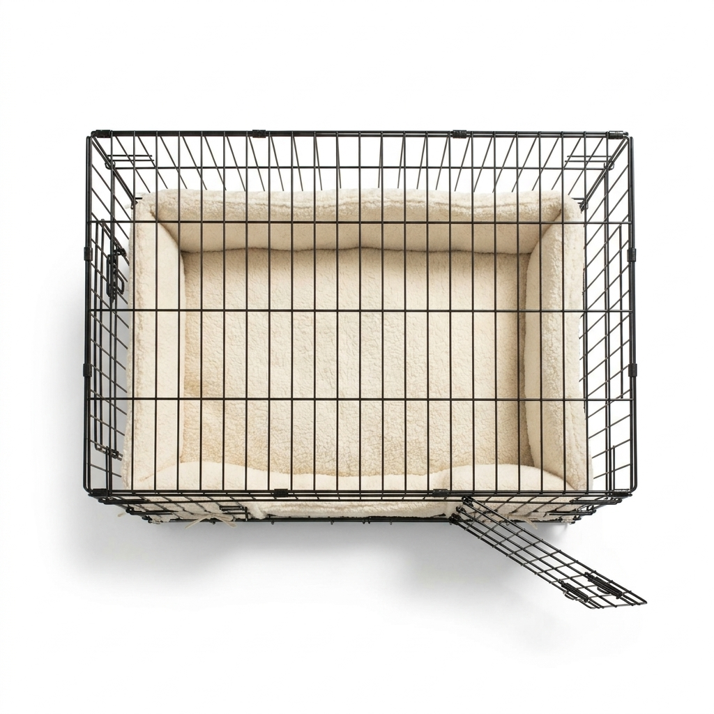 Dog Crate Bumper in Ivory Bouclé top-down view