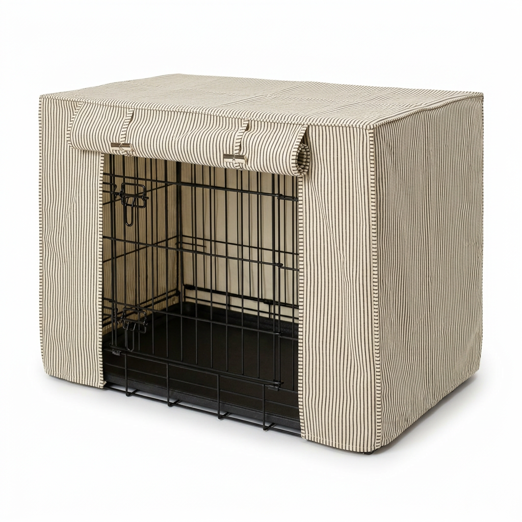 Dog Crate Cover in Regency Stripe angled view