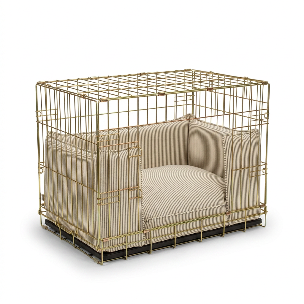 Dog Crate Bumper in Regency Stripe angled view
