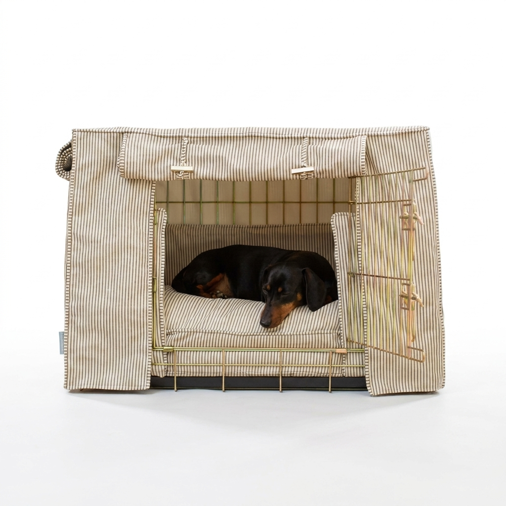 Dog Crate Set in Regency Stripe with dog