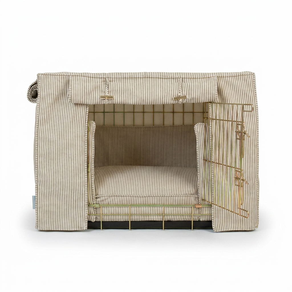 Dog Crate Set in Regency Stripe front view