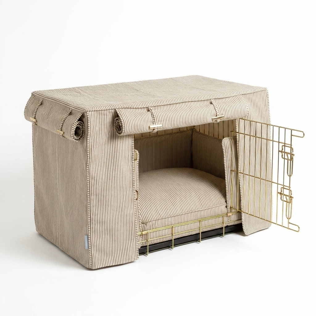 Dog Crate Set in Regency Stripe angled view