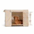 Dog Crate Cover In Savanna Bone with dog