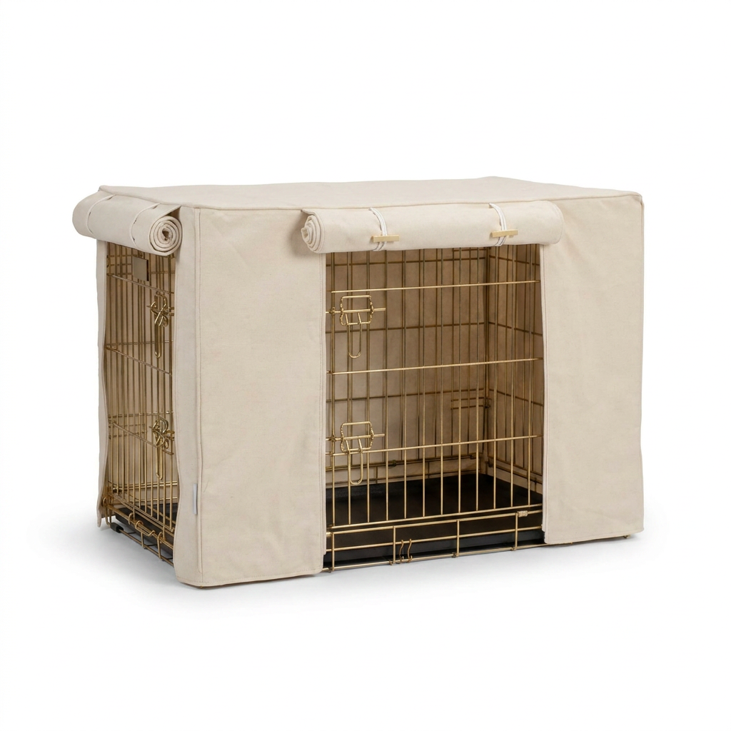 Dog Crate Cover In Savanna Bone angled view