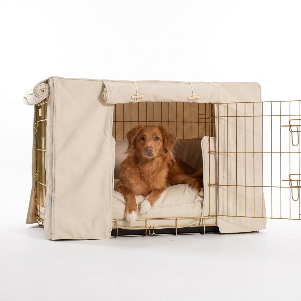 Dog Crate Set in Savanna Bone with dog