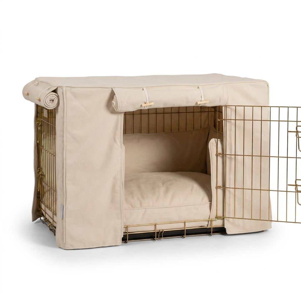 Dog Crate Set in Savanna Bone angled view