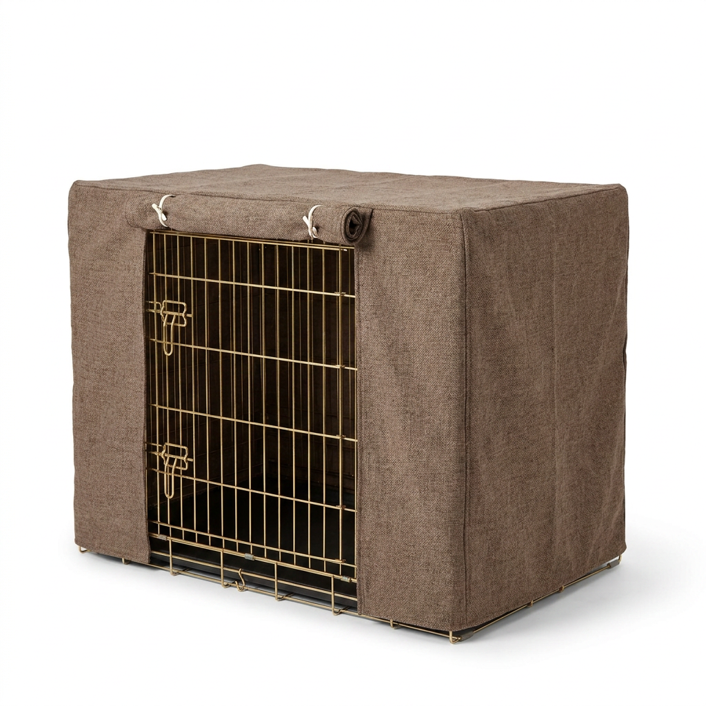 Dog Crate Cover In Inchmurrin Umber angled view