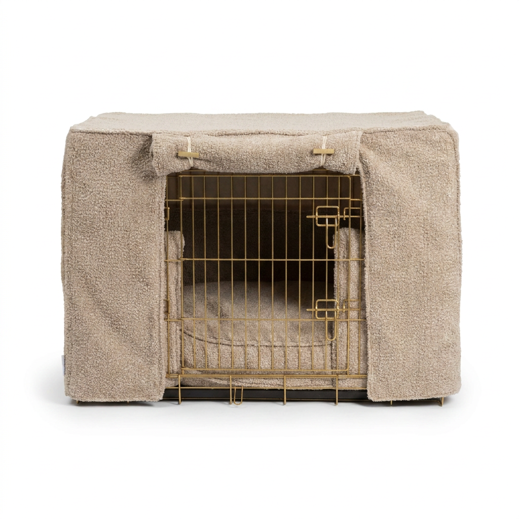 Dog Crate Set In Mink Bouclé front view