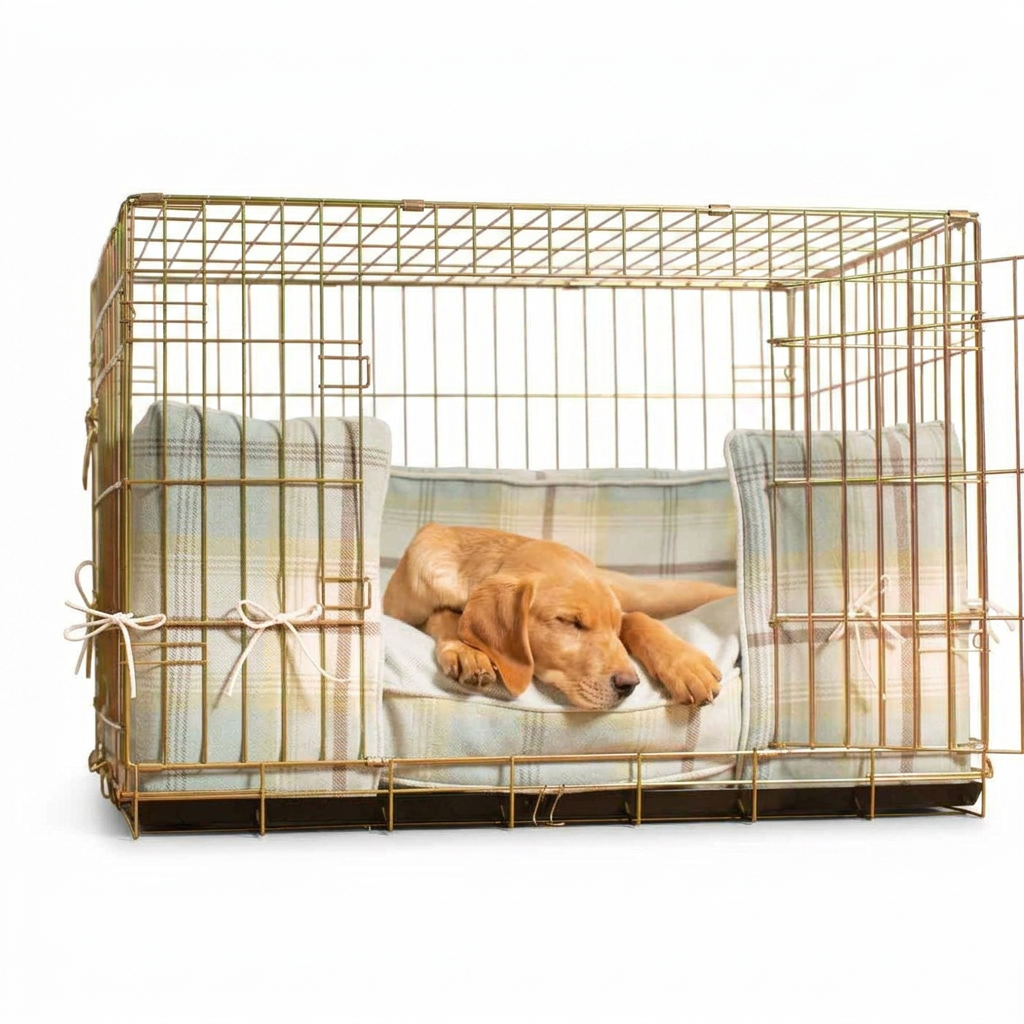 Dog Crate Bumper in Balmoral Duck Egg with dog