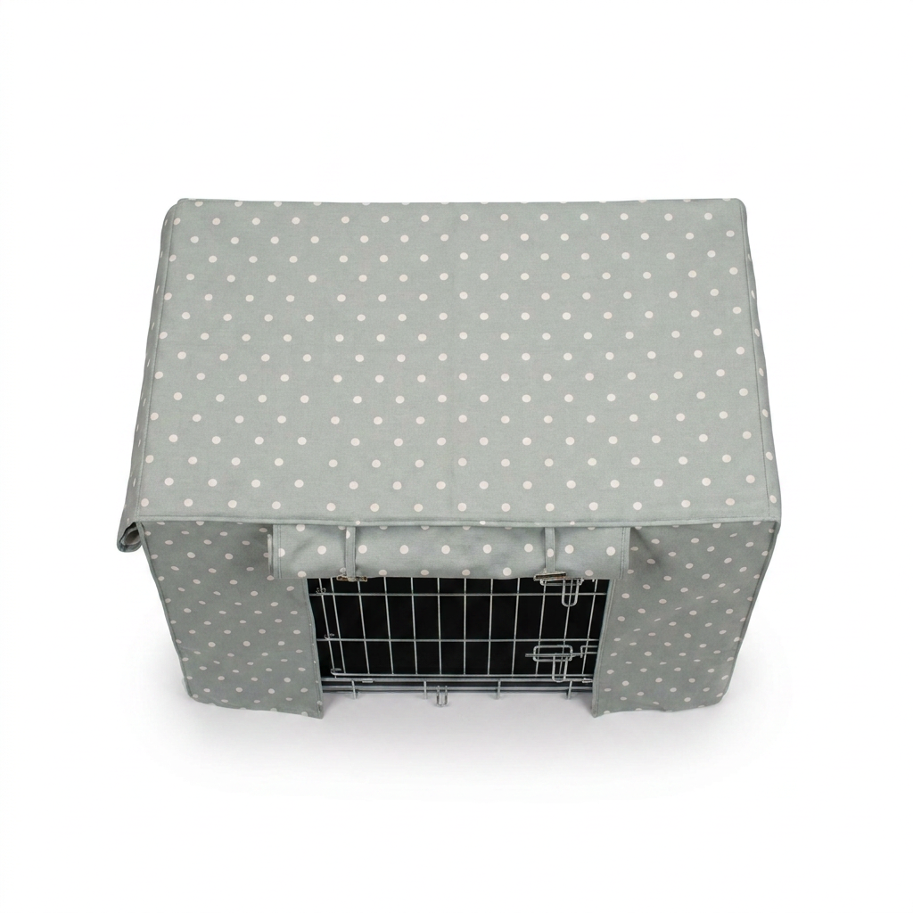 Dog Crate Cover in Duck Egg Spot Cotton top-down view