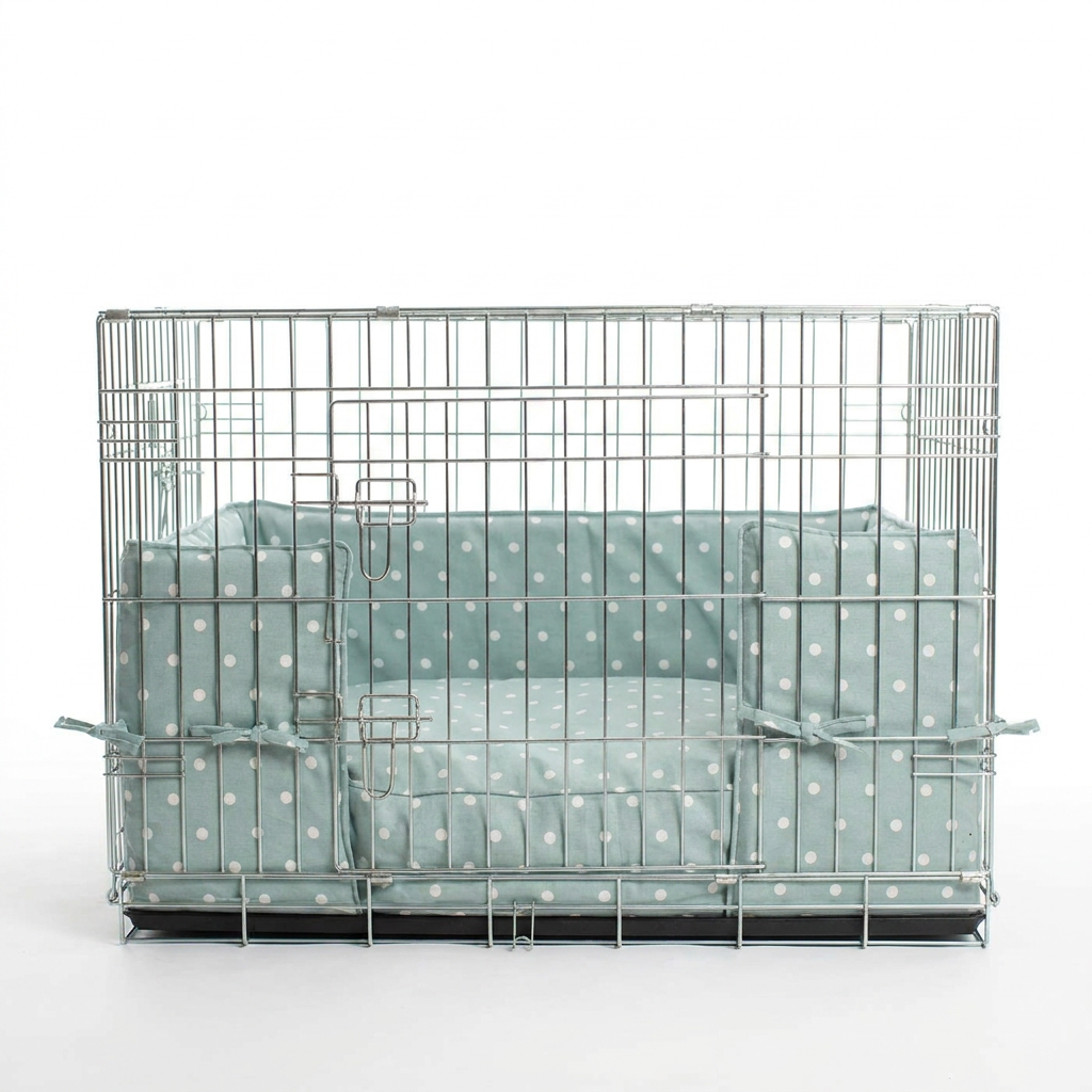 Dog Crate Bumper in Duck Egg Spot front view