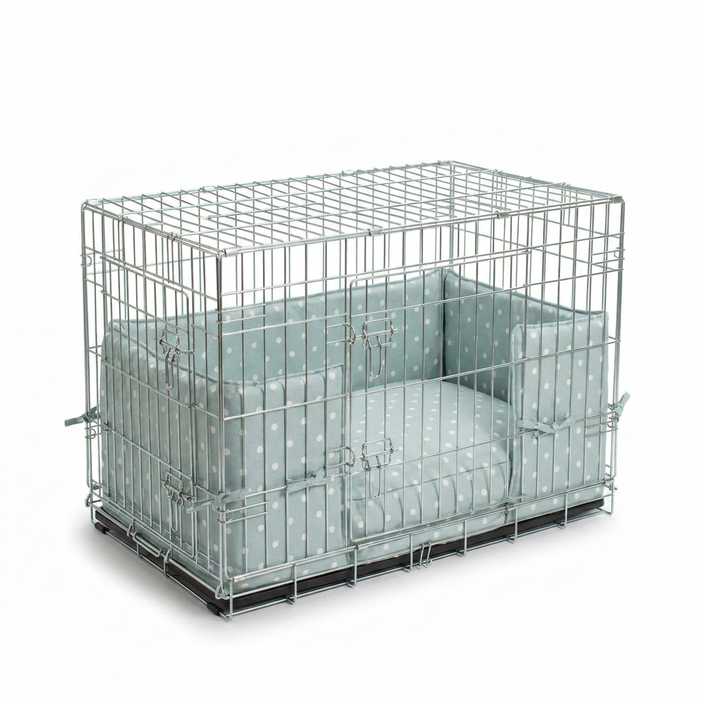 Dog Crate Bumper in Duck Egg Spot angled view
