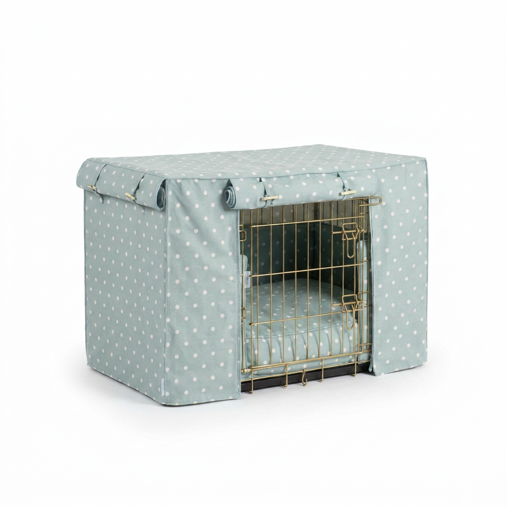 Dog Crate Set in Duck Egg Spot angled view