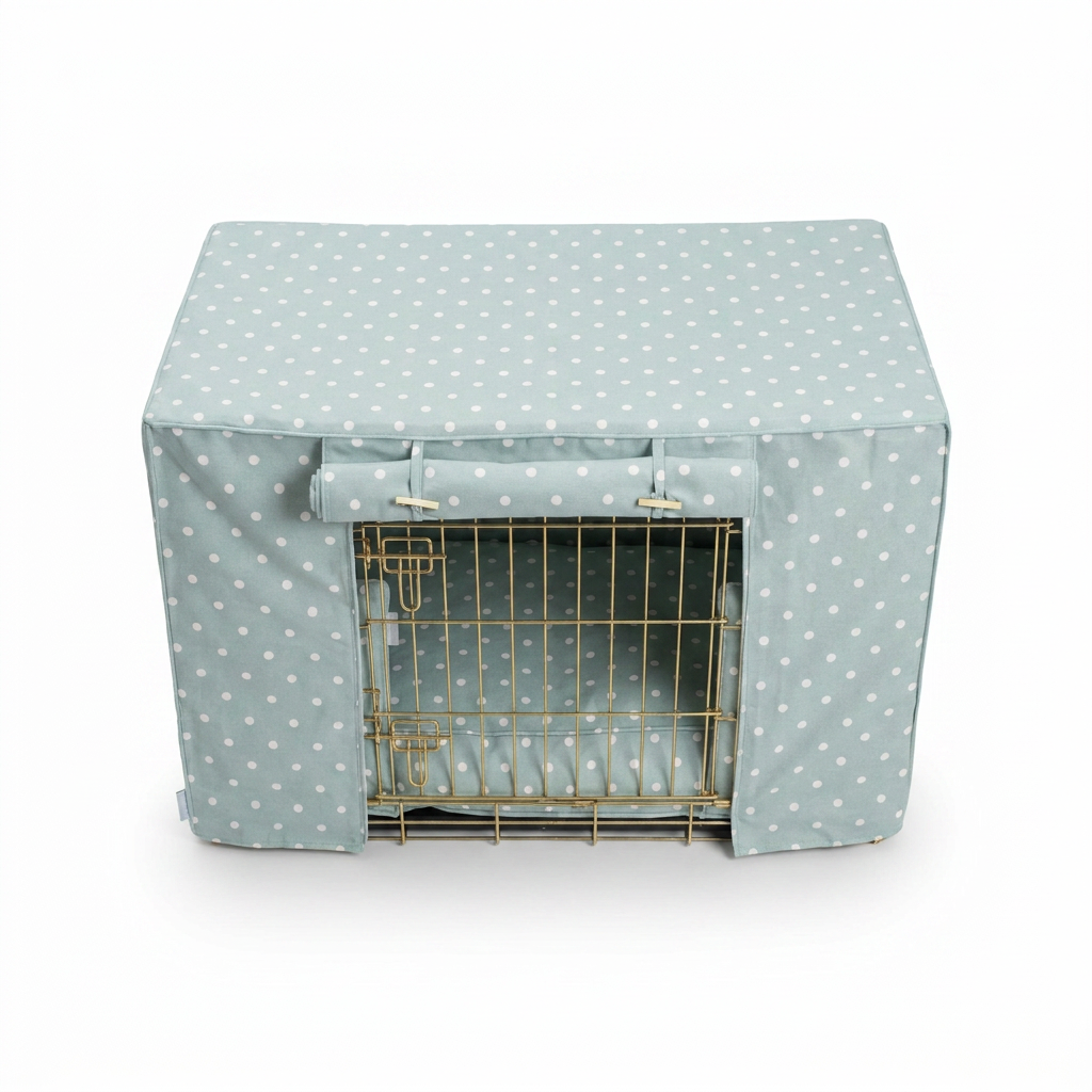 Dog Crate Set in Duck Egg Spot top-down view