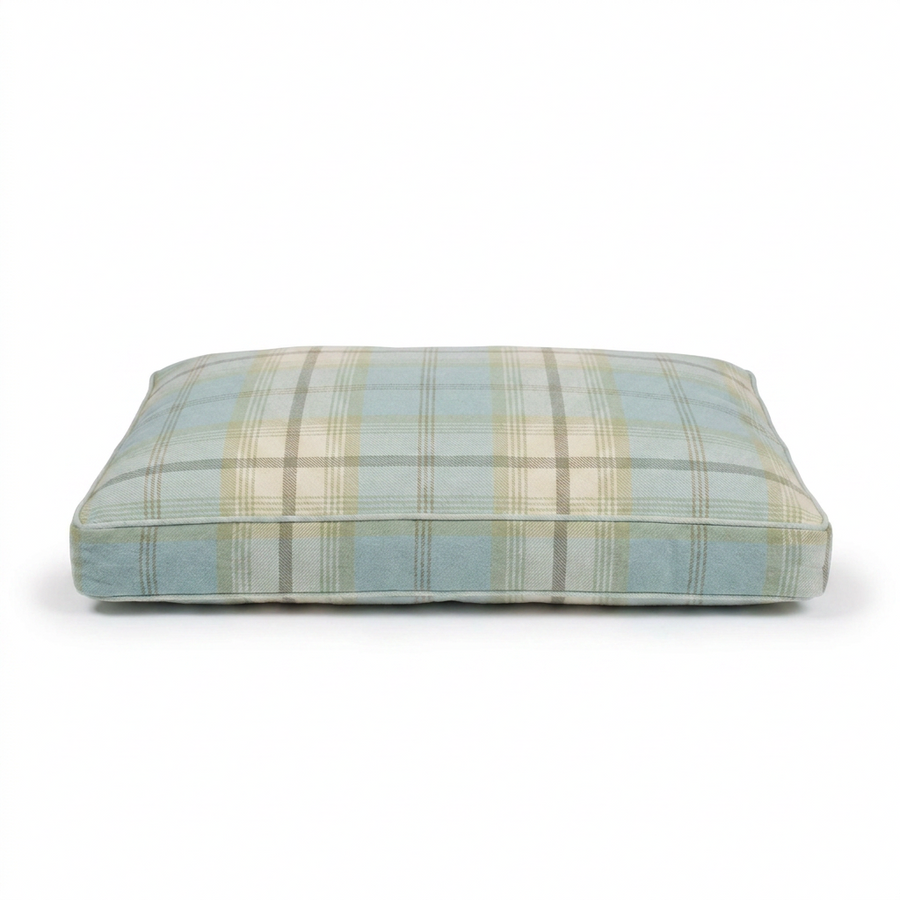 Dog Cushion in Balmoral Duck Egg Tweed front view