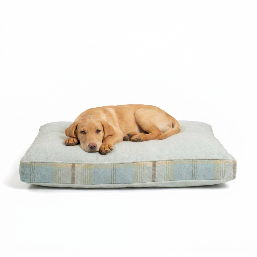 Dog Cushion in Balmoral Duck Egg Tweed with dog
