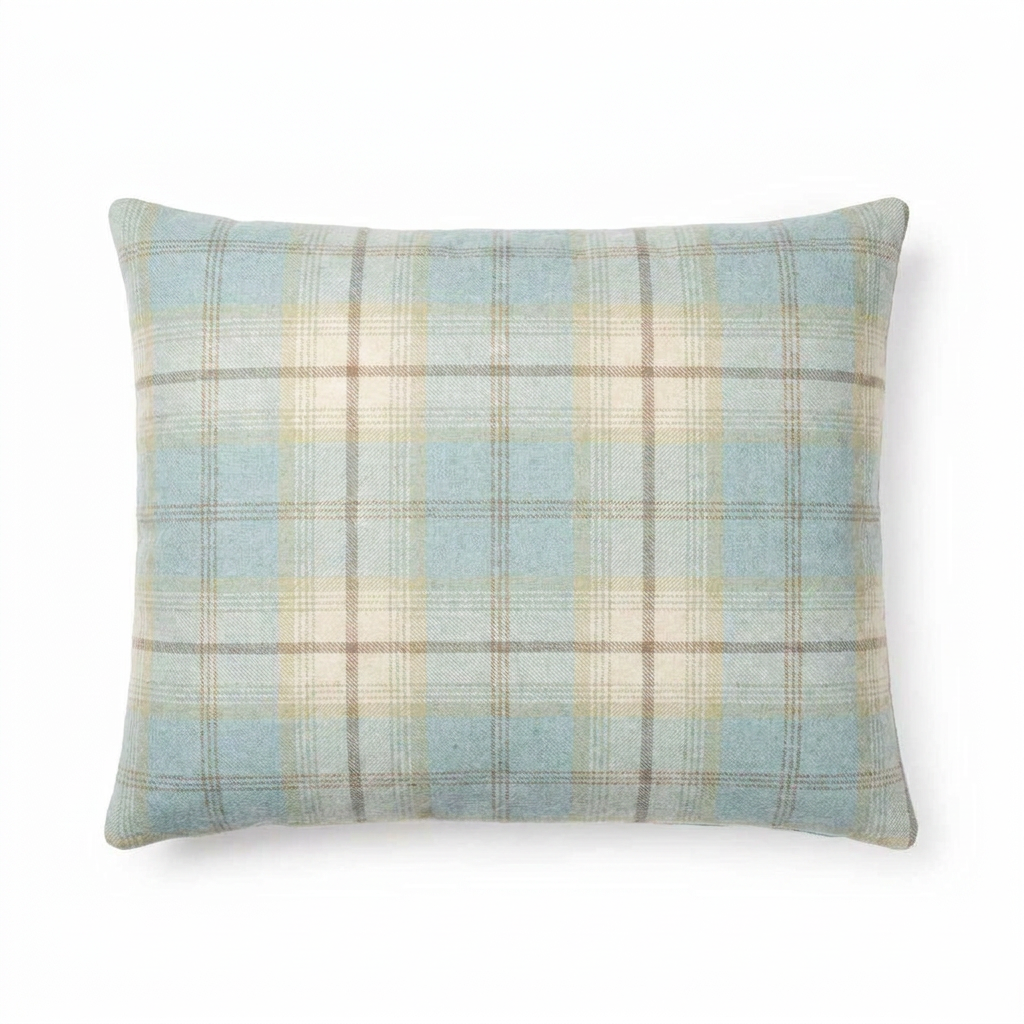 Dog Cushion in Balmoral Duck Egg Tweed top-down view