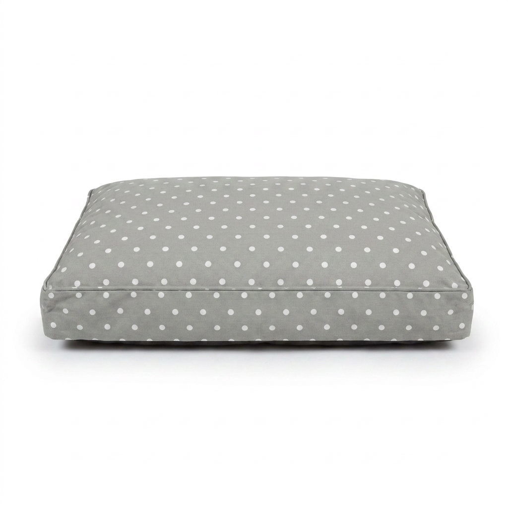 Dog Cushion in Grey Spot front view