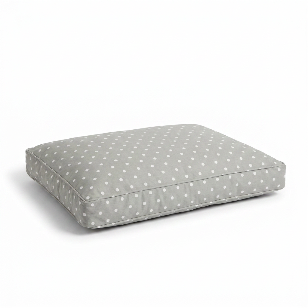 Dog Cushion in Grey Spot angled view