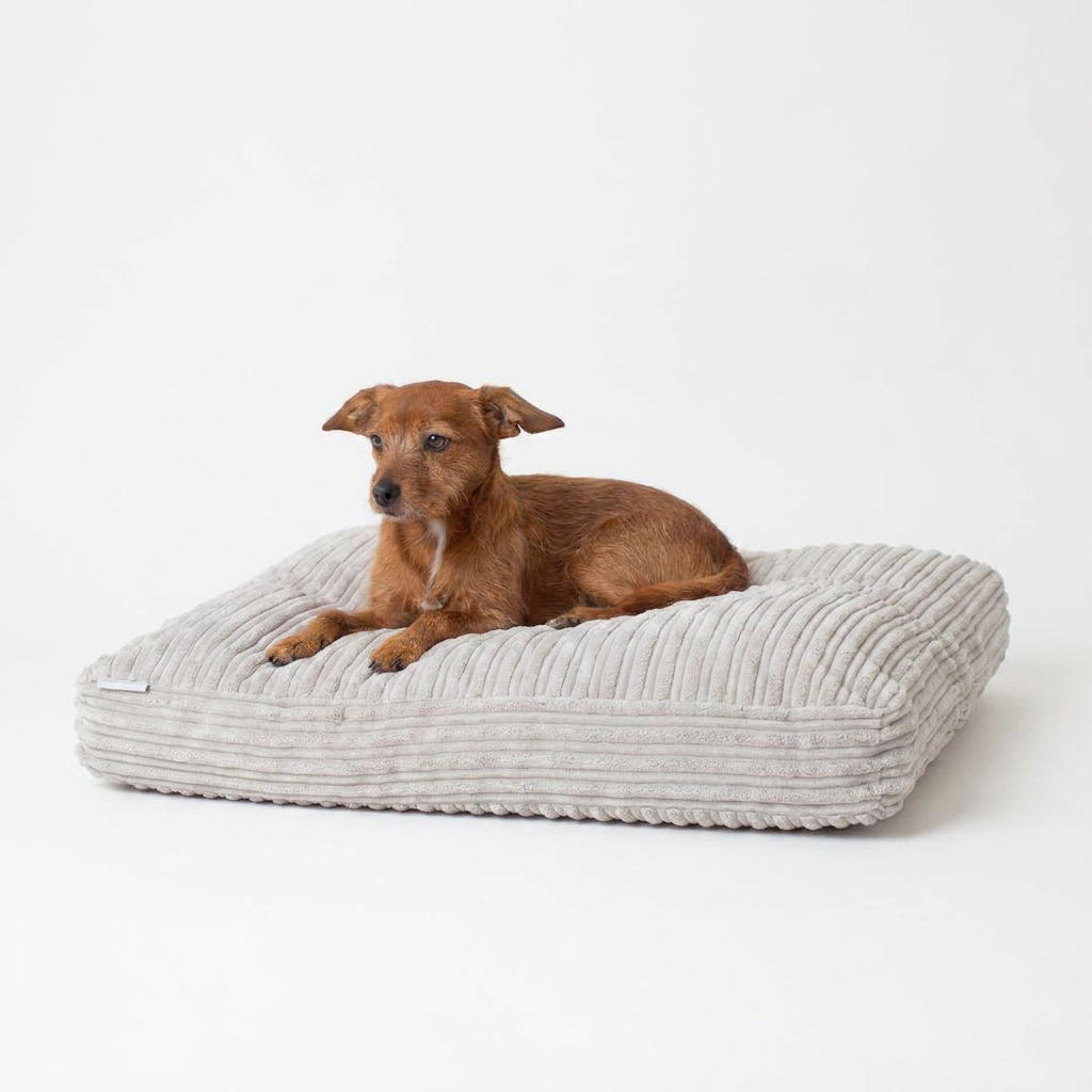 Dog Cushion in Light Grey Essentials Plush with dog