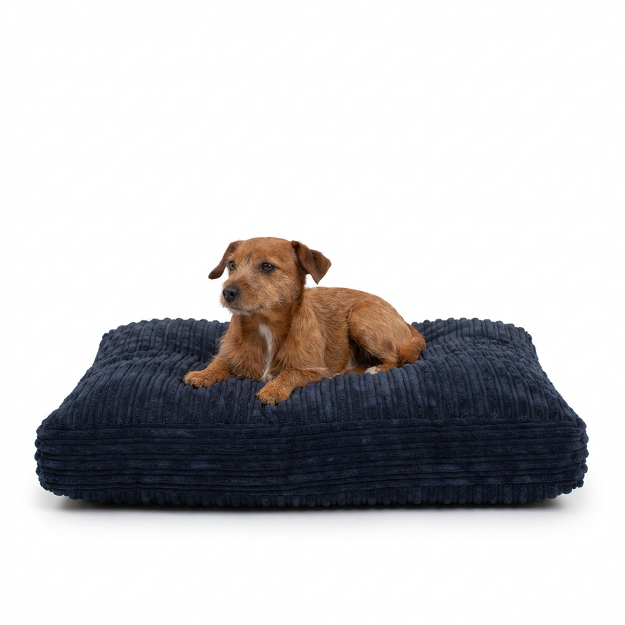 Dog Cushion in Navy Essentials Plush with dog