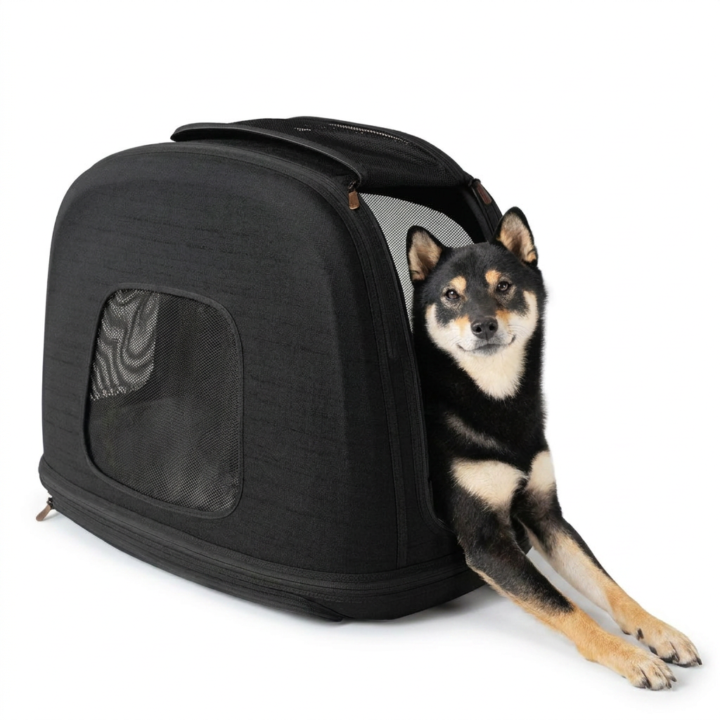 Crispin Pet Travel Crate Onyx with dog