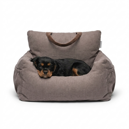 Easy Traveller in Truffle Booster Seat with dog