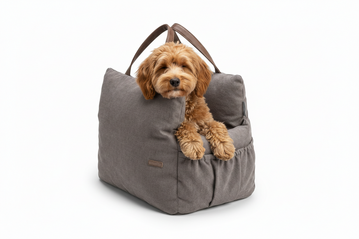 Lit de transport et siège rehausseur 3 en 1 pour chien Truffe, base antidérapante, coussin réversible