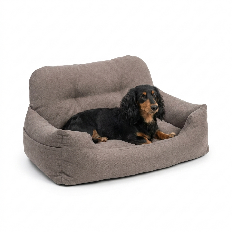 Double Easy Traveller in Truffle Booster Seat with dog