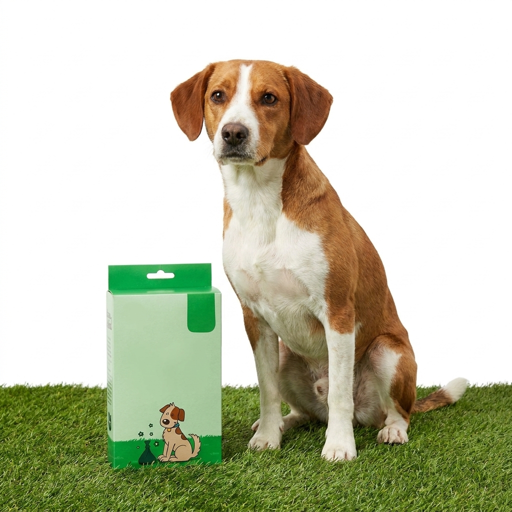 Good Boy Compostable Poo Bag Rolls with dog