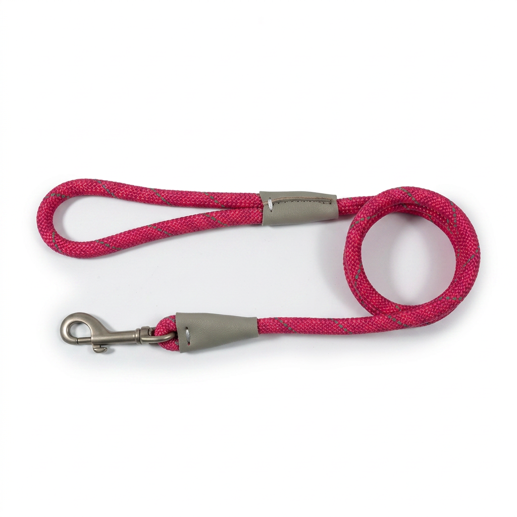 Viva Pink Rope Reflective Lead top-down view