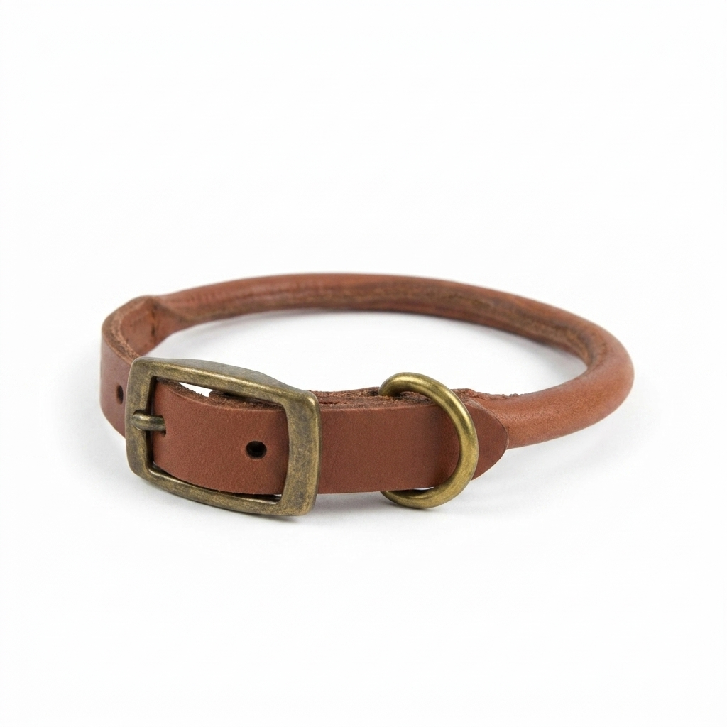 Round Leather Chestnut Collar angled view