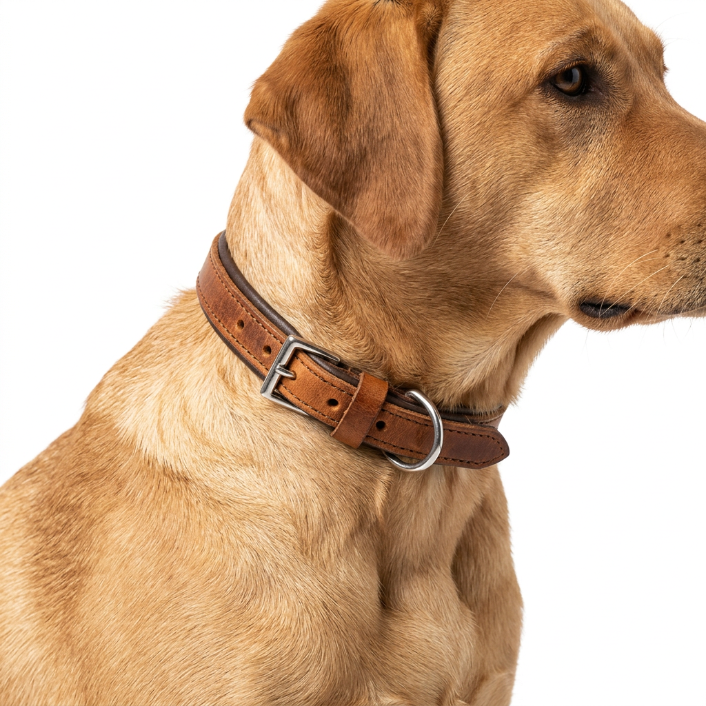 Vintage Leather Padded Collar with dog
