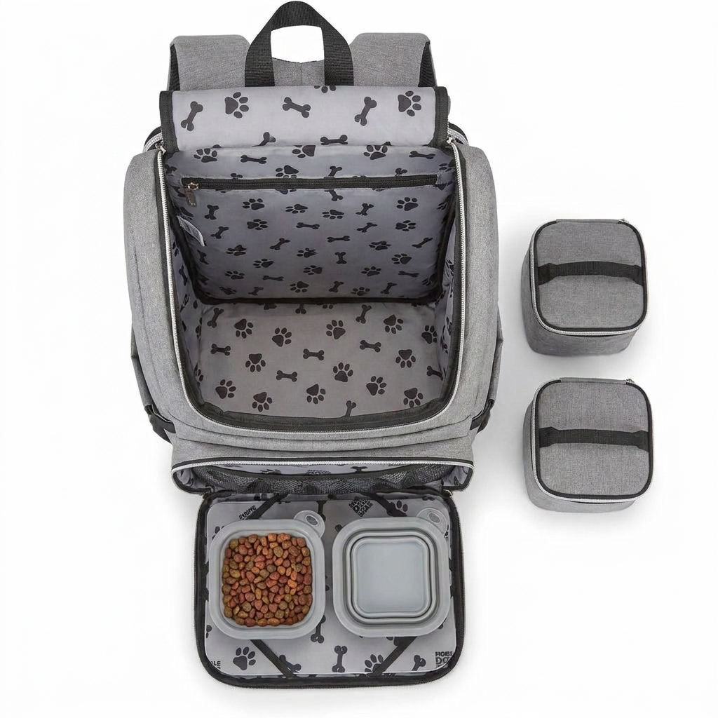 Mobile Dog Gear Grey Backpack top-down view