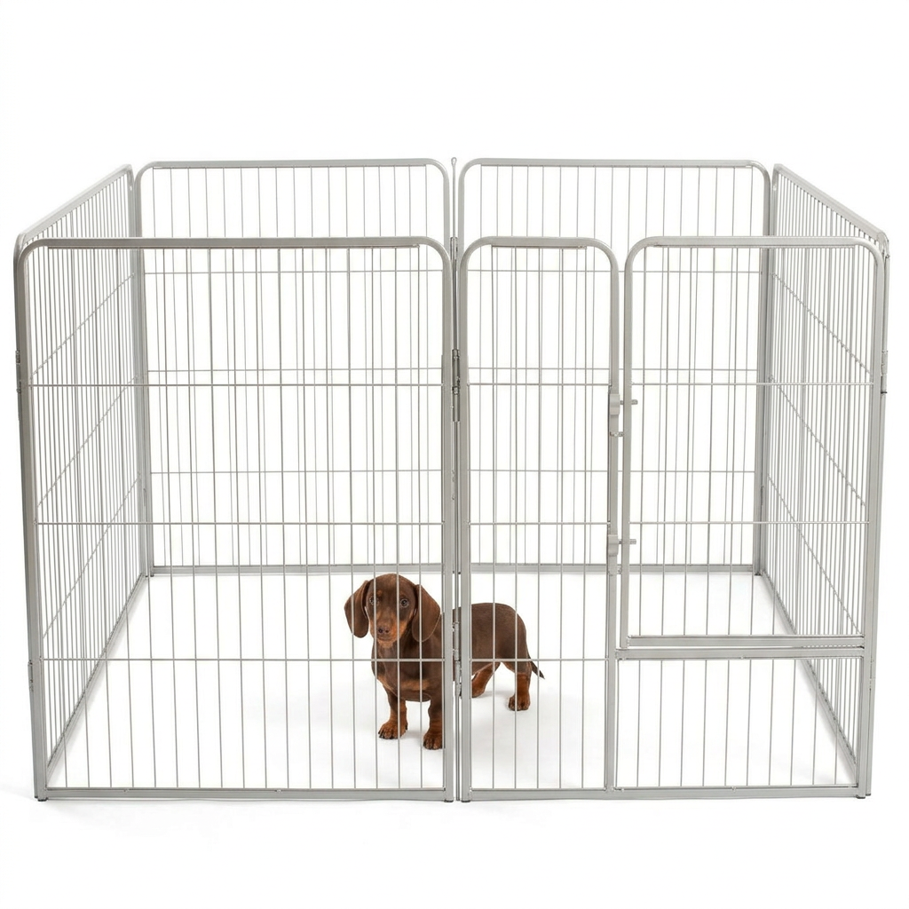 Puppy Play Pen Grey with puppy