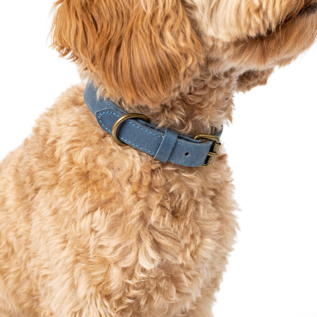 Timberwolf Leather Collar Blue with dog