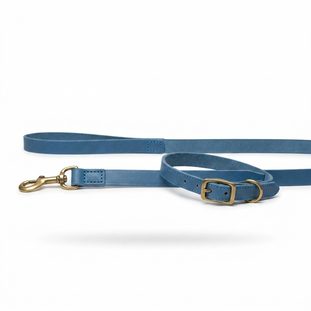 Timberwolf Leather Collar Blue front view