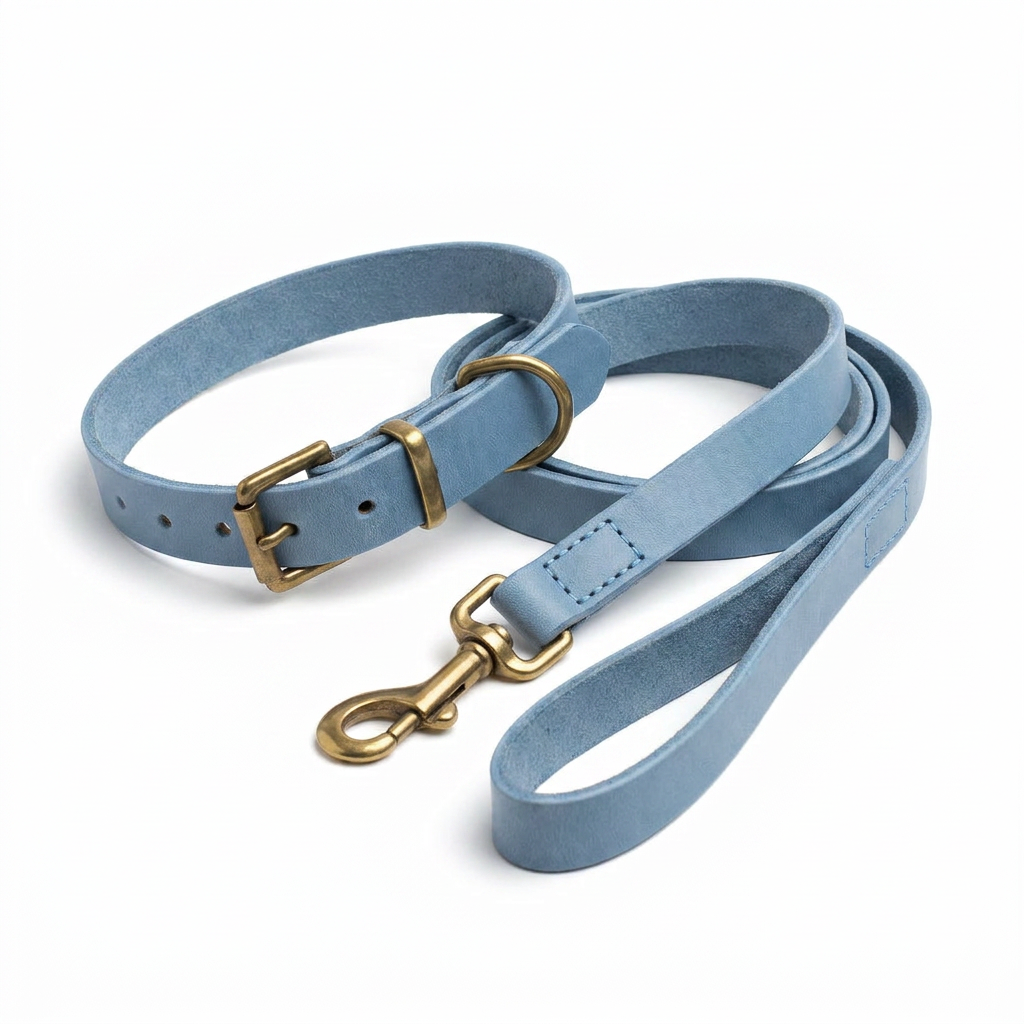 Timberwolf Leather Collar Blue angled view