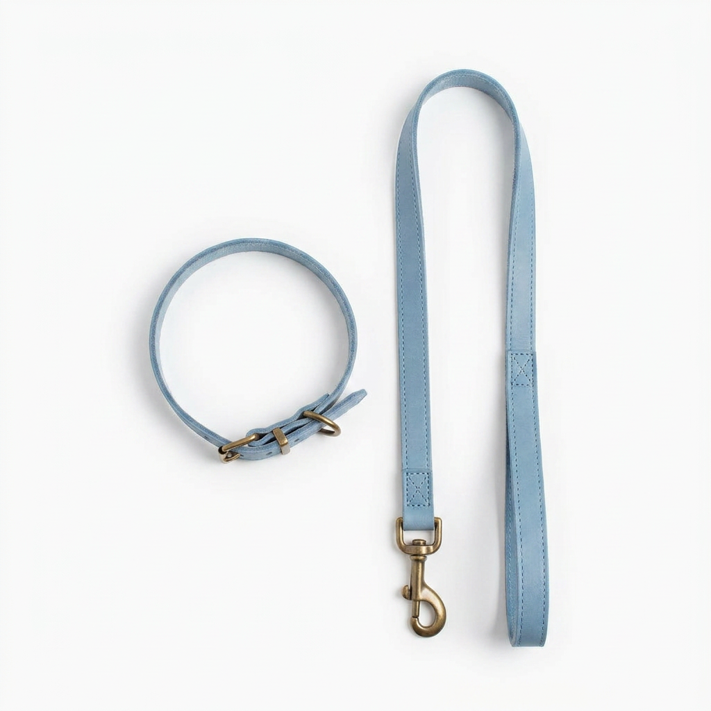 Timberwolf Leather Collar Blue top-down view