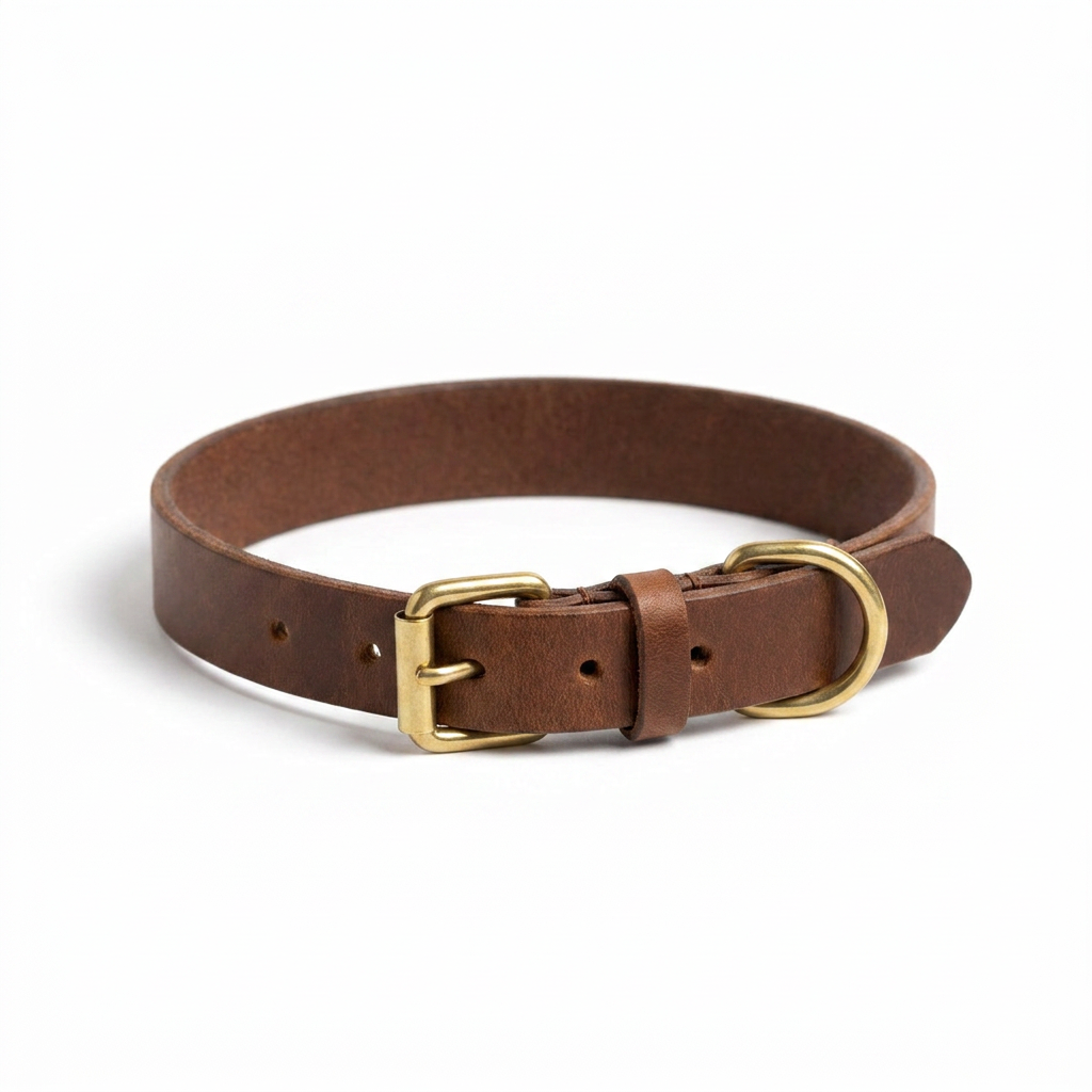 Timberwolf Leather Collar Sable front view