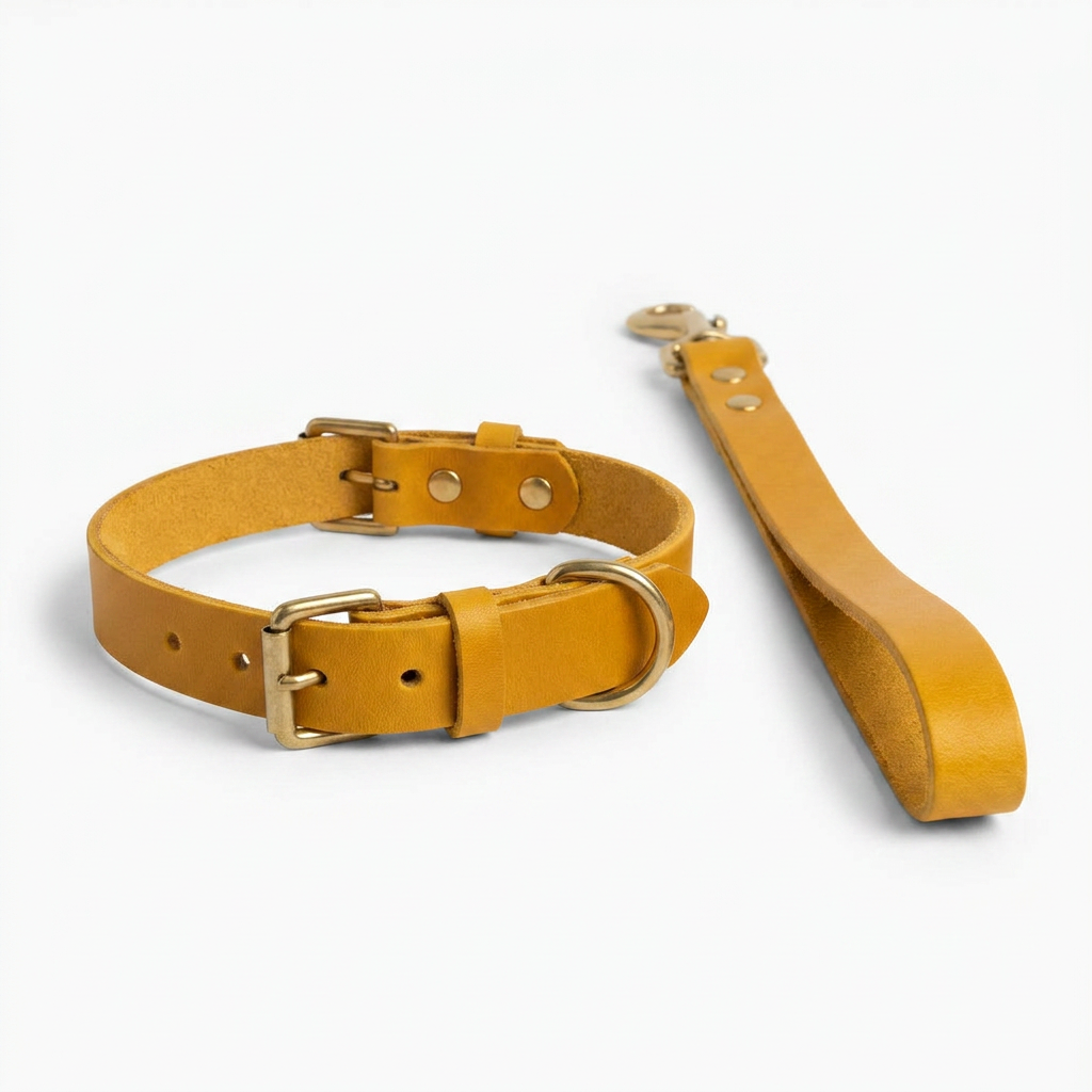 Timberwolf Leather Collar Mustard front view