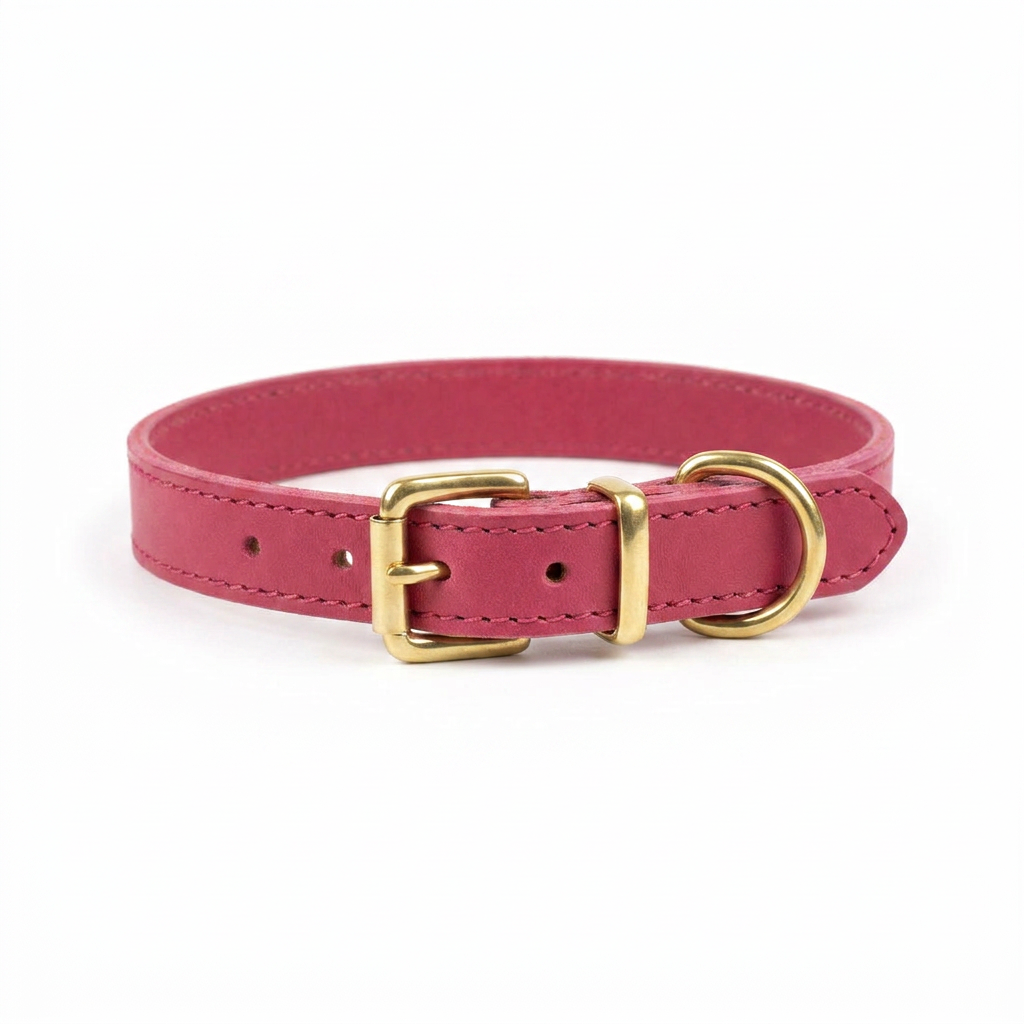 Timberwolf Leather Collar Raspberry front view
