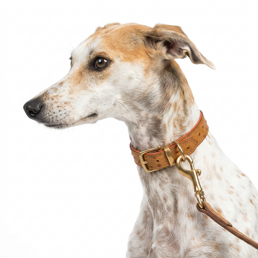 Ostrich Leather Collar Tan with dog