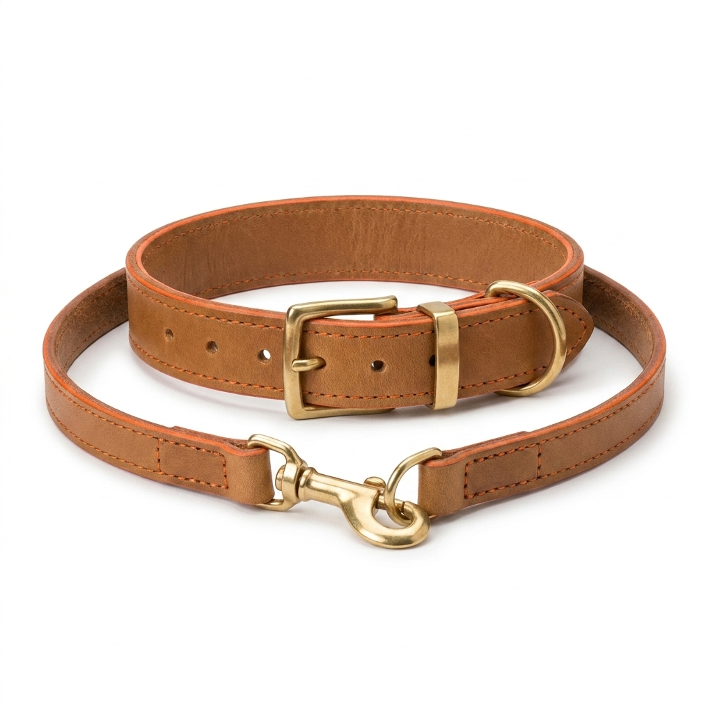 Ostrich Leather Collar Tan front view