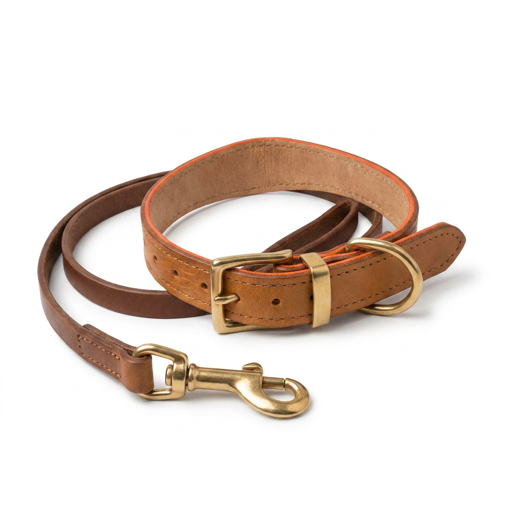 Ostrich Leather Collar Tan angled view