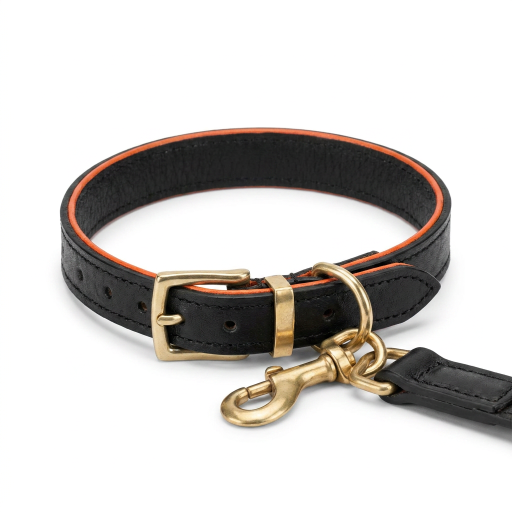 Ostrich Leather Collar Black angled view