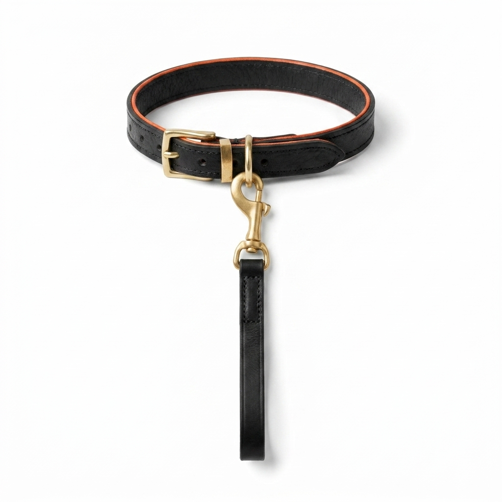 Ostrich Leather Collar Black top-down view