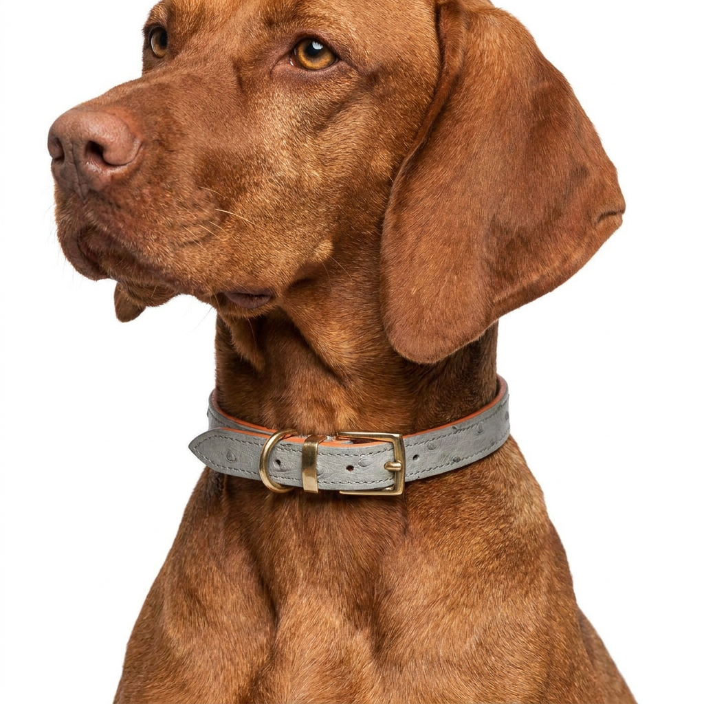 Ostrich Leather Collar Grey with dog